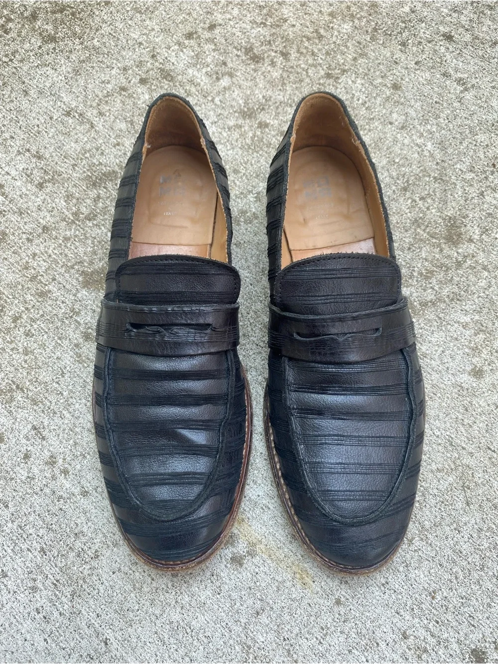 MOMA Handmade Italian VERO CUOIO Leather Loafers Euro 41 Stripe Texture